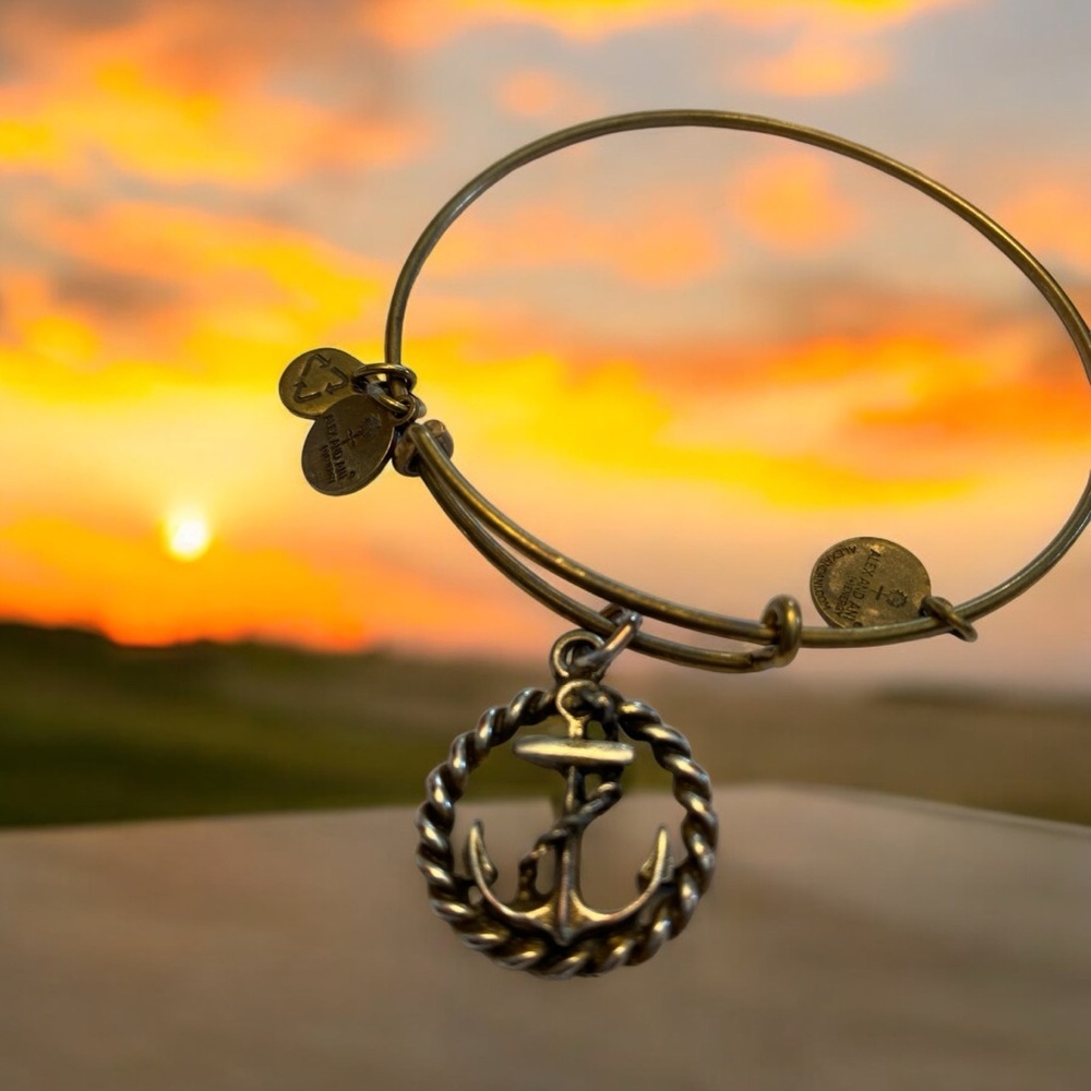 Alex and Ani Silver Anchor Charm Adjustable Bangle Bracelet